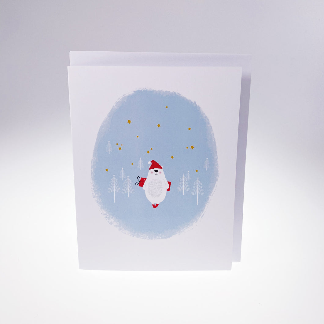 Weihnachtskarte “Eisbär mit Geschenk“