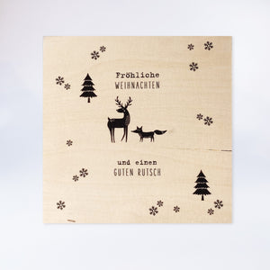 Holzpostkarte “Fröhliche Weihnachten mit Waldtieren“