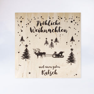 Holzpostkarte “Fröhliche Weihnachten mit Schlitten“