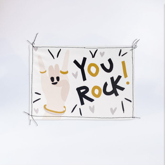 Genähte Postkarte „You Rock!“