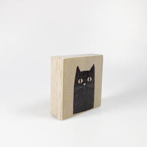 Kleines Holzbild "Cat“ braun/grau