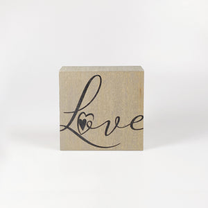 Kleines Holzbild "Love“ braun/grau