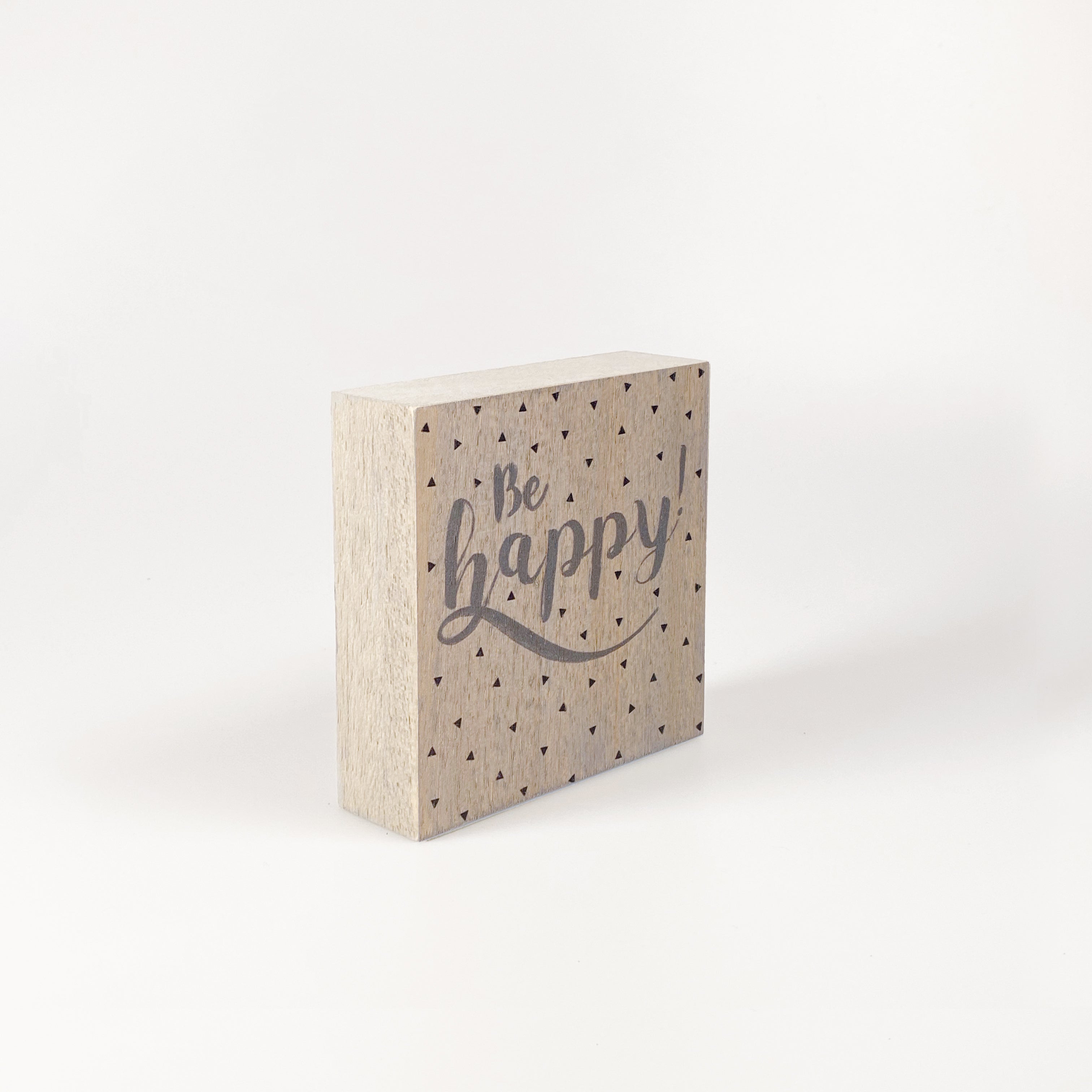 Kleines Holzbild "Be happy“ braun