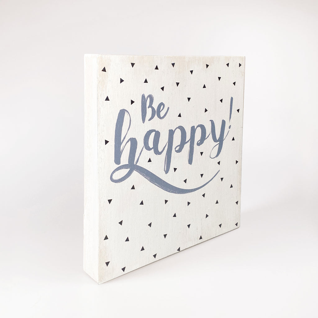 Large wooden picture "Be happy" white