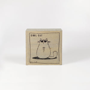 Kleines Holzbild "Cool cat“ braun
