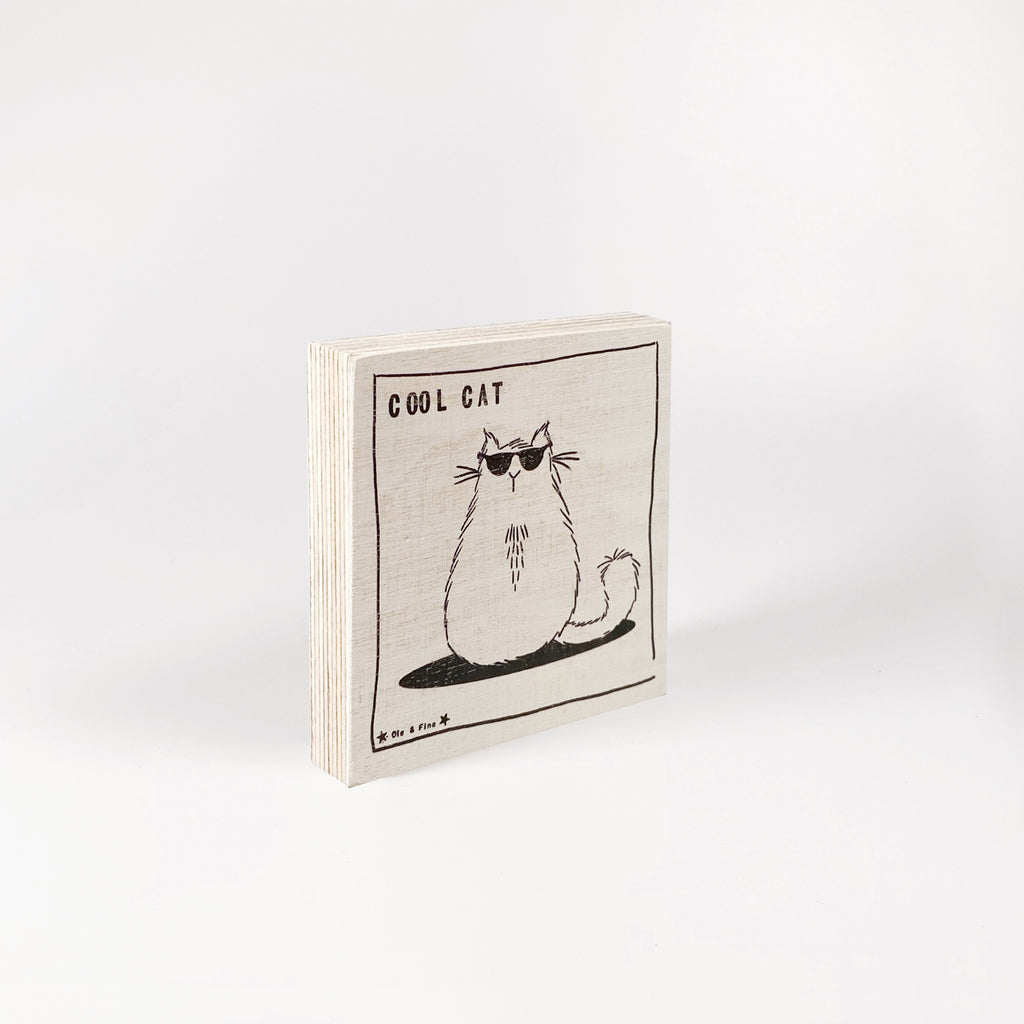 Small wooden picture "Cool cat" white