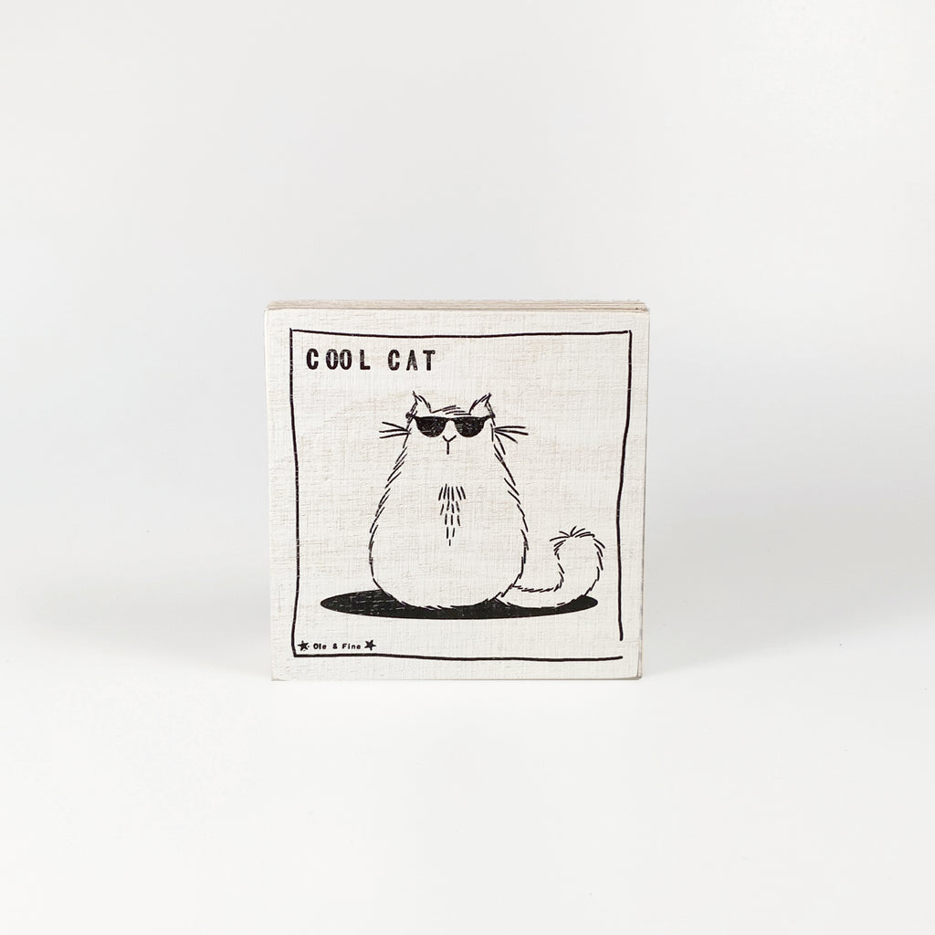 Small wooden picture "Cool cat" white