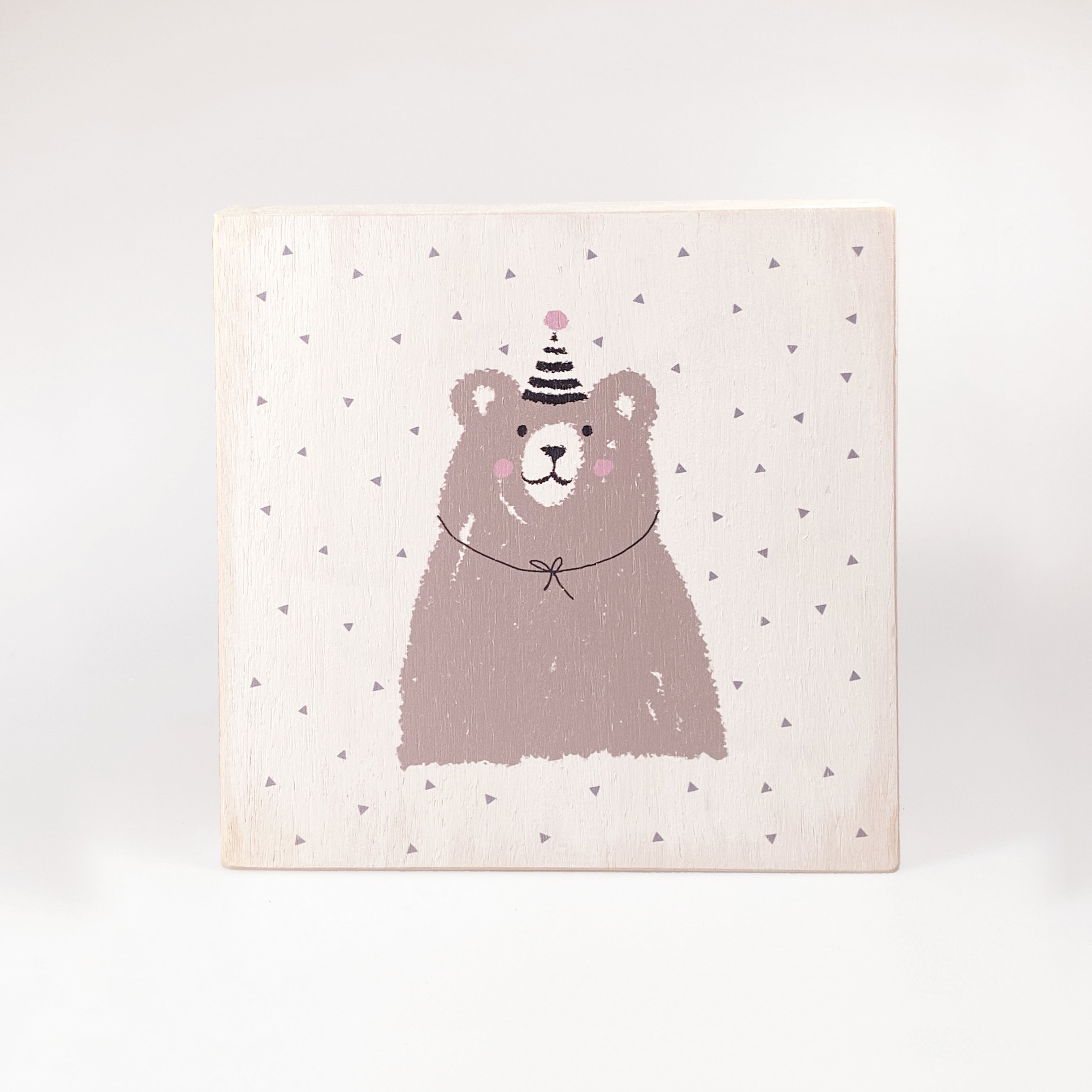 Großes Holzbild "Bär mit Partyhut" weiß