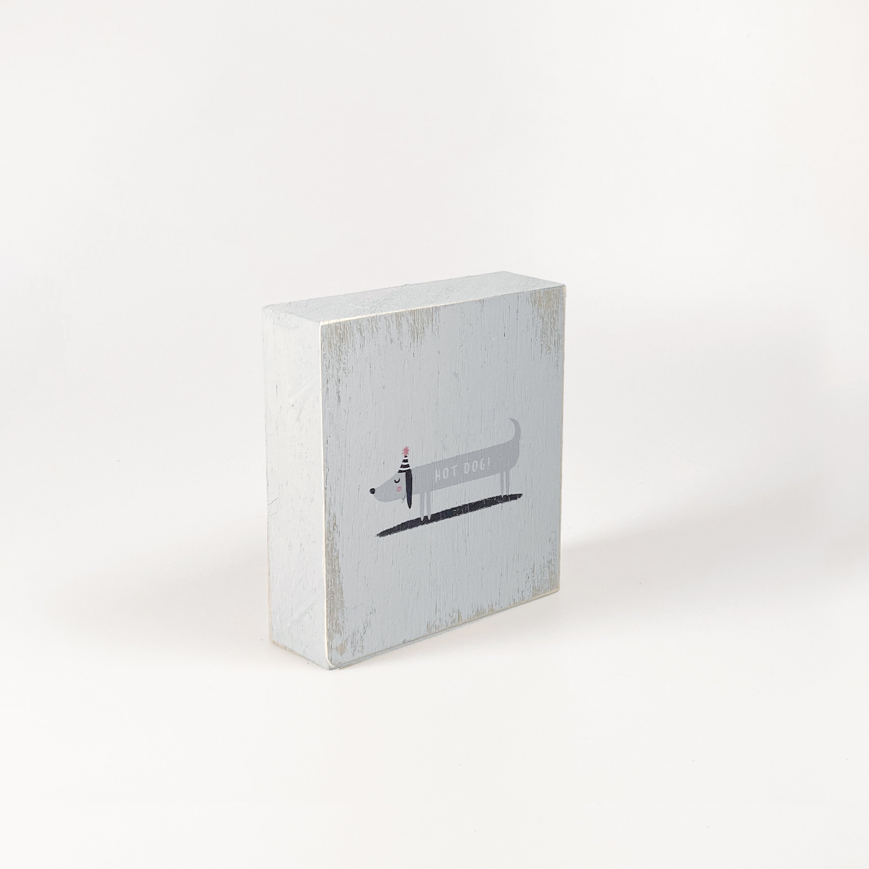 Kleines Holzbild "Hot dog“ grau