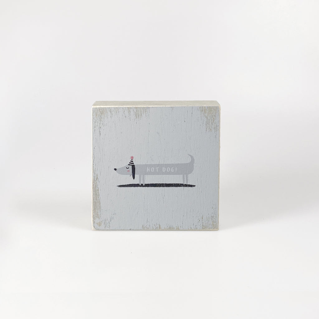 Kleines Holzbild "Hot dog“ grau