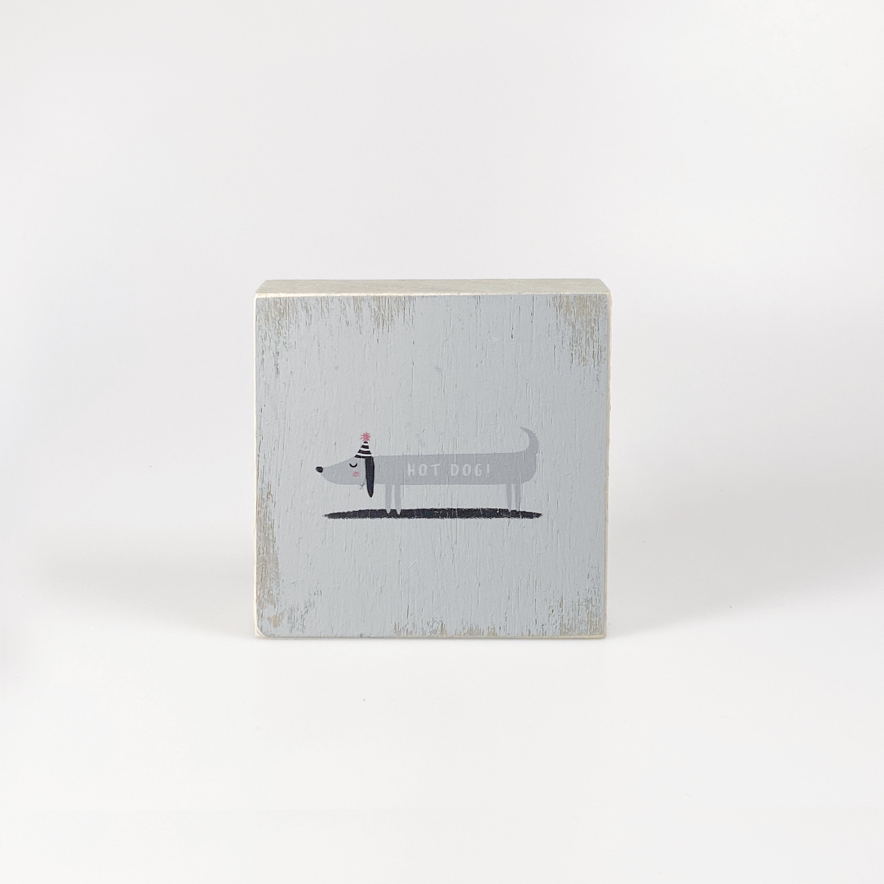 Kleines Holzbild "Hot dog“ grau