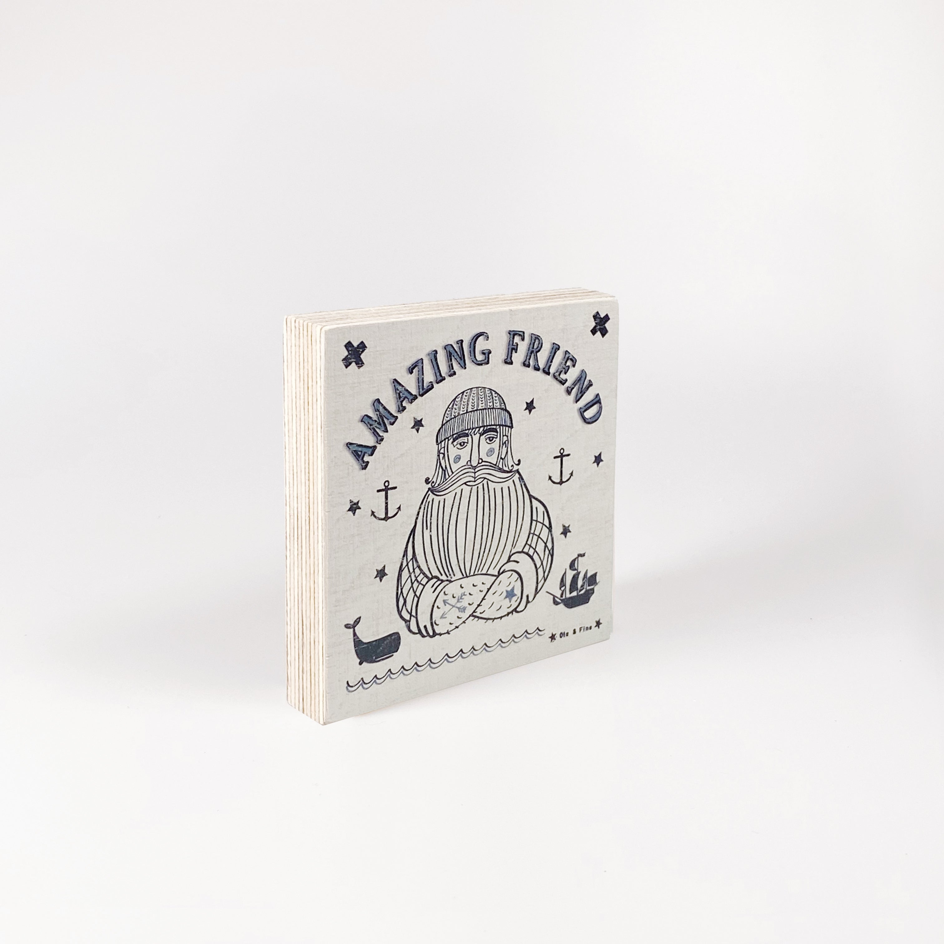 Kleines Holzbild "Seemann“ weiß