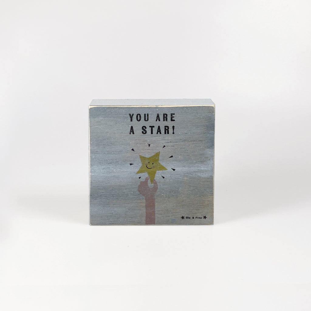Kleines Holzbild "You are a star“ grau