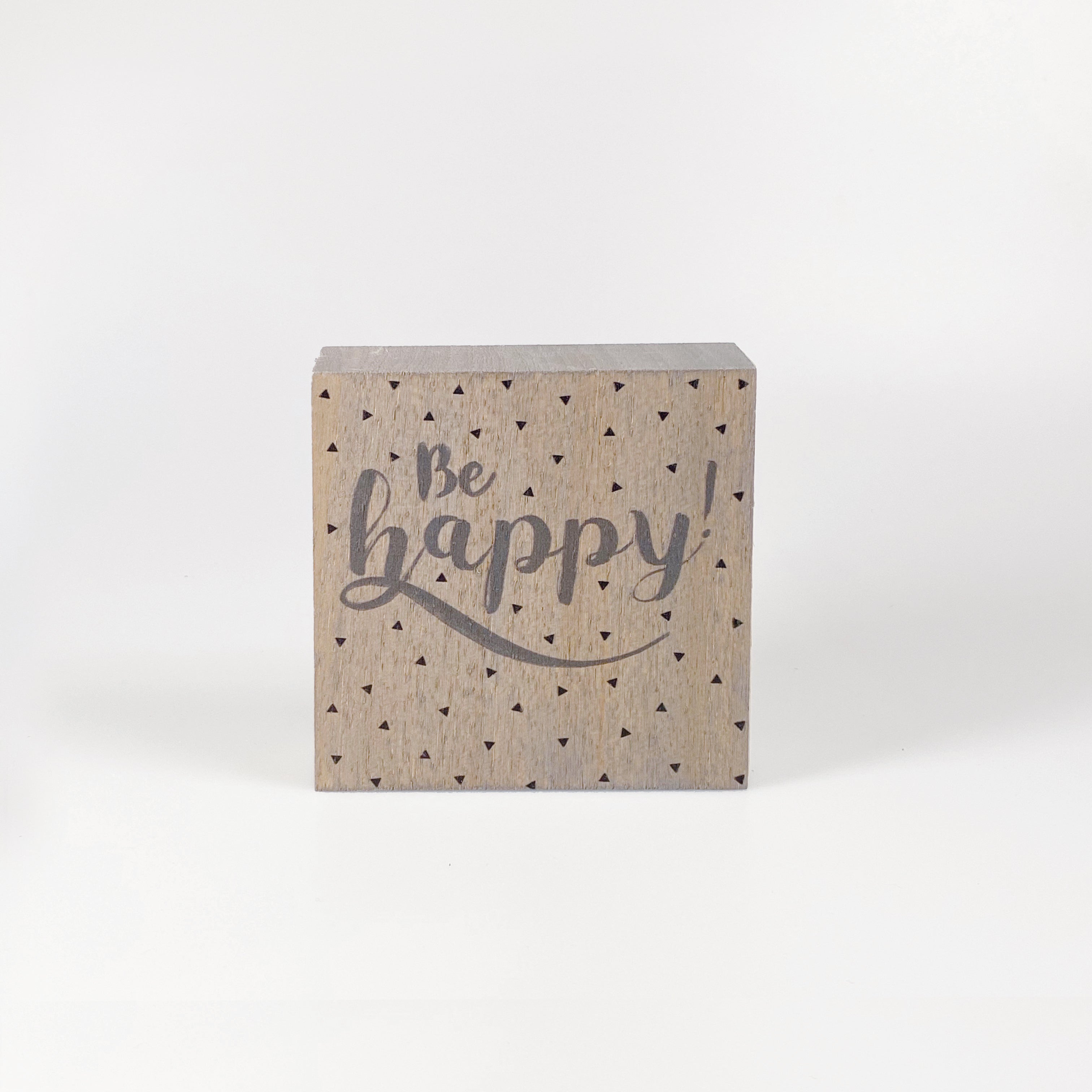 Kleines Holzbild "Be happy“ braun