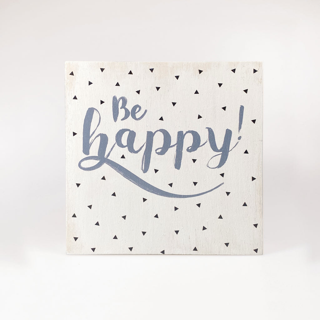 Large wooden picture "Be happy" white