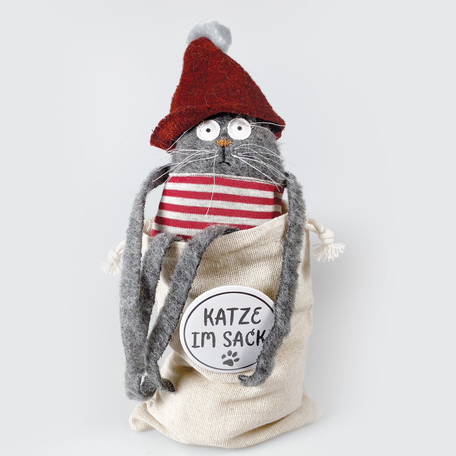 Soft toy cat in a sack “Fritz”