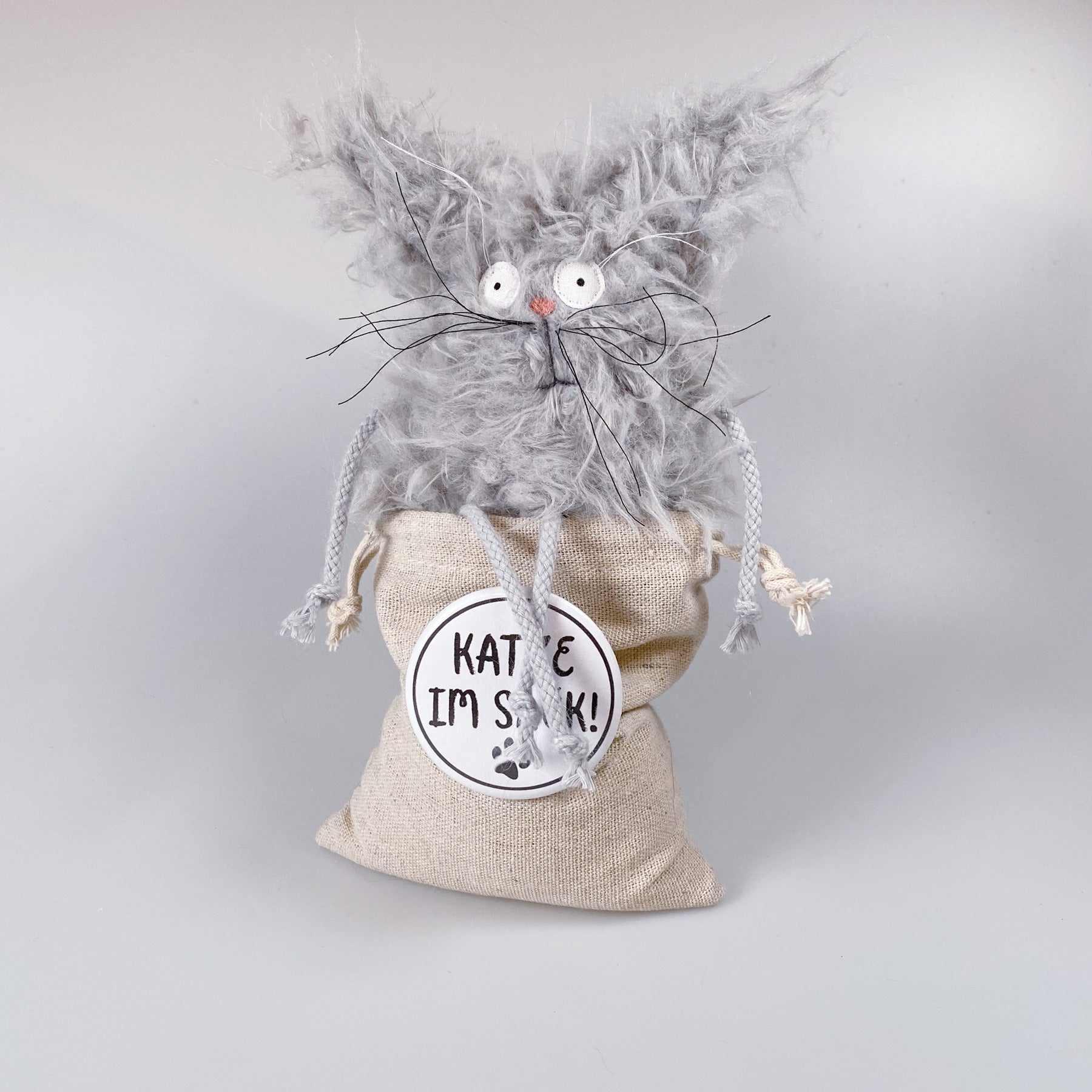 Cuddly toy cat in a sack “Per-Olof”