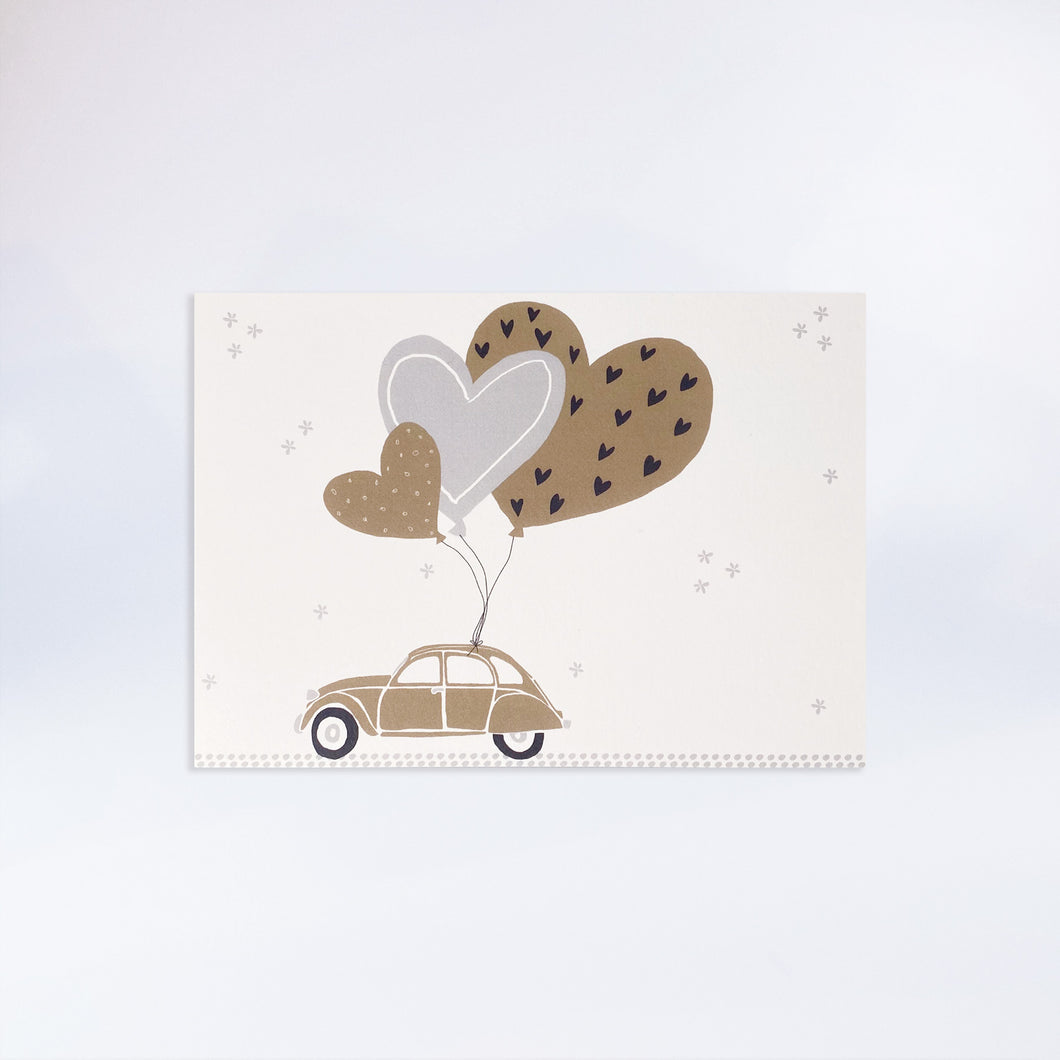 Individuelle Postkarte mit Design „Auto mit Herzballons!“