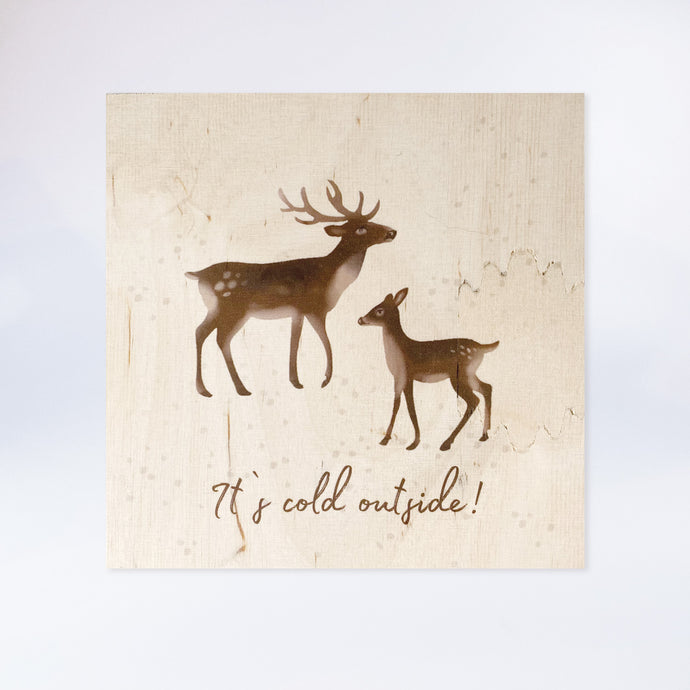Holzpostkarte “Hirsche in Winterlandschaft“