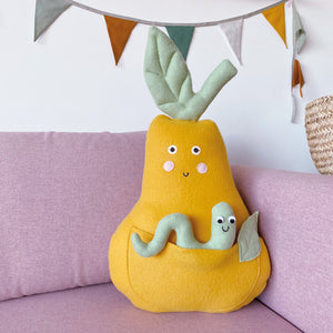 Cuddly pillow pear "Jule" with little worm "Justus"